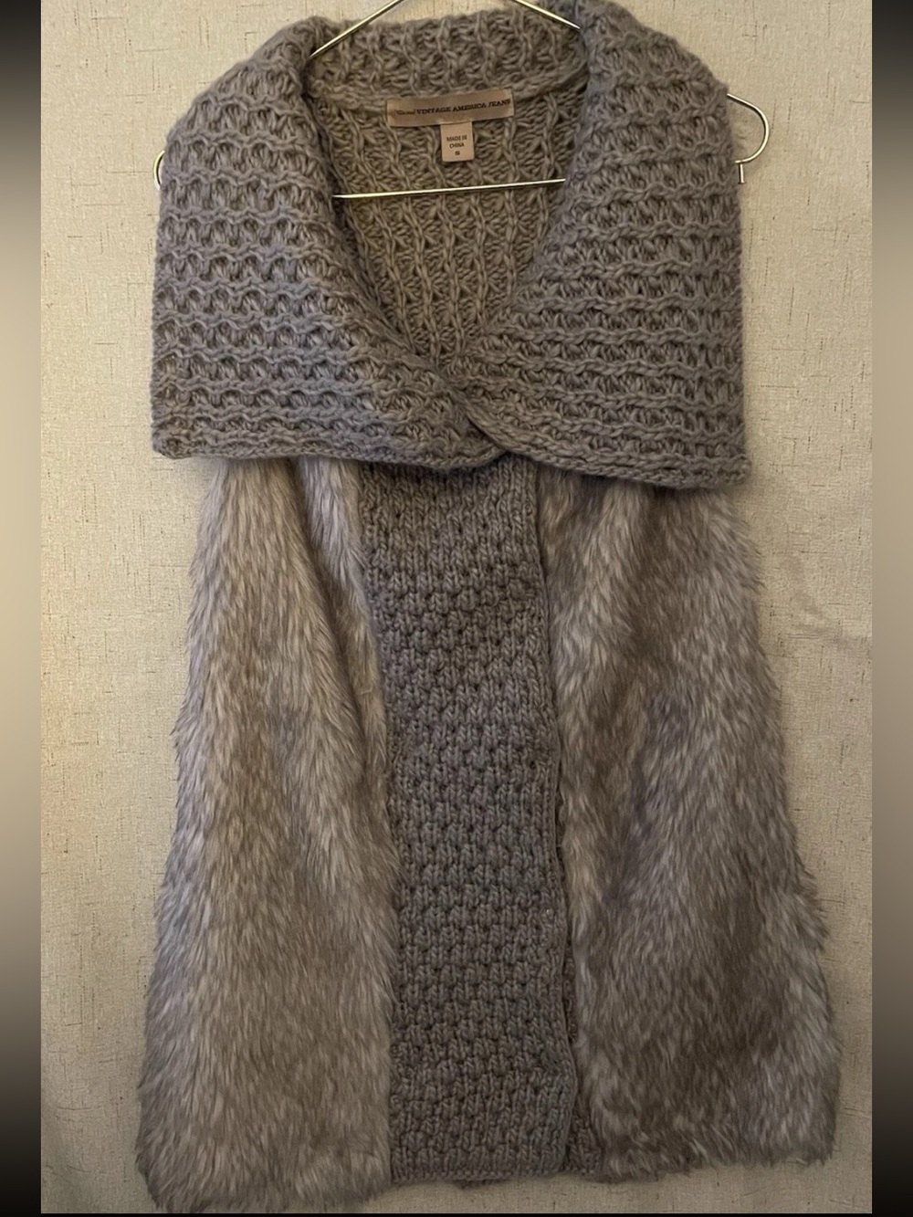 Nine West Vintage America Faux Fur & Alpaca Blend Knit Sweater Vest - Gray, SM
